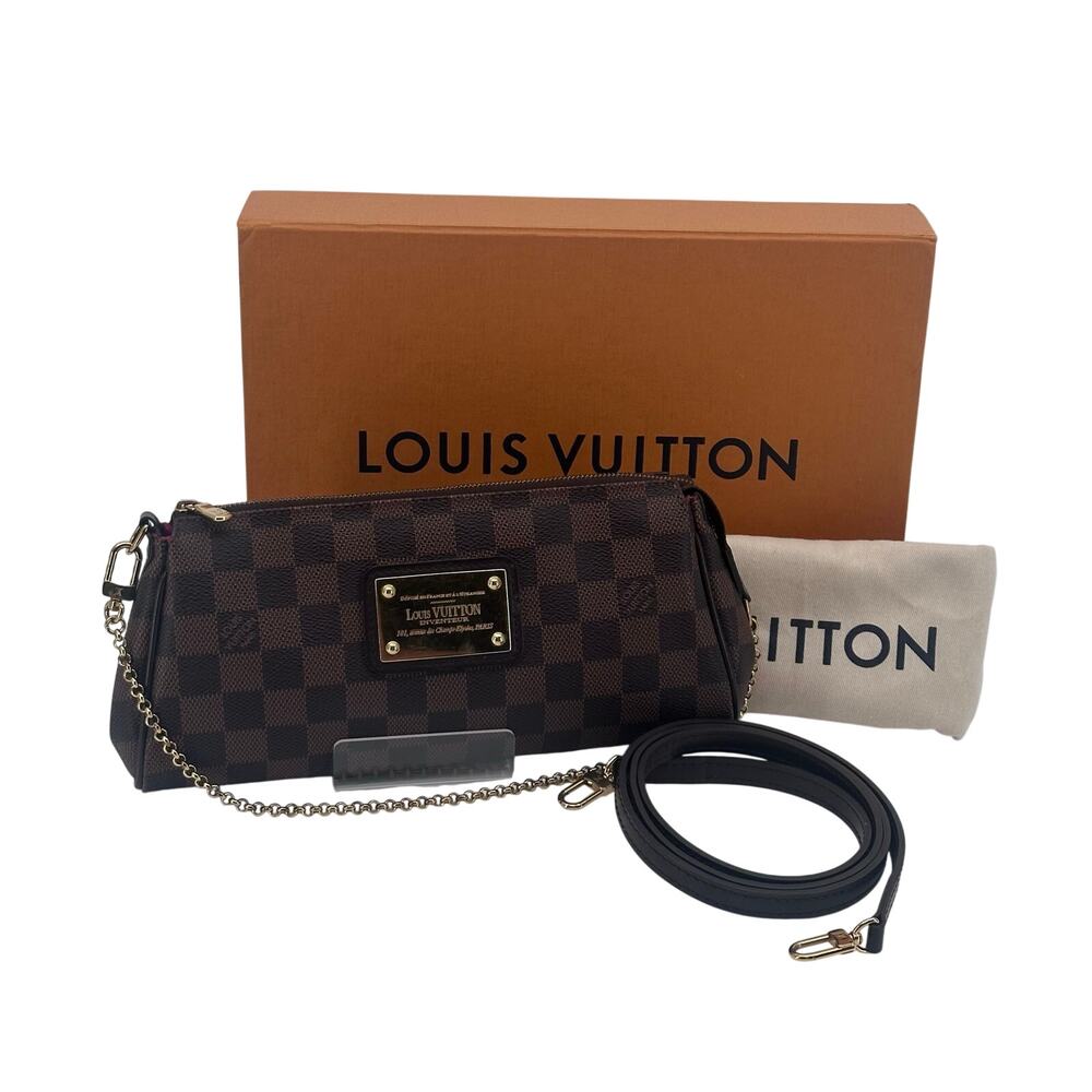 Louis Vuitton LV Damier Ebene Eva Pochette Clutch Crossbody Bag Full Set